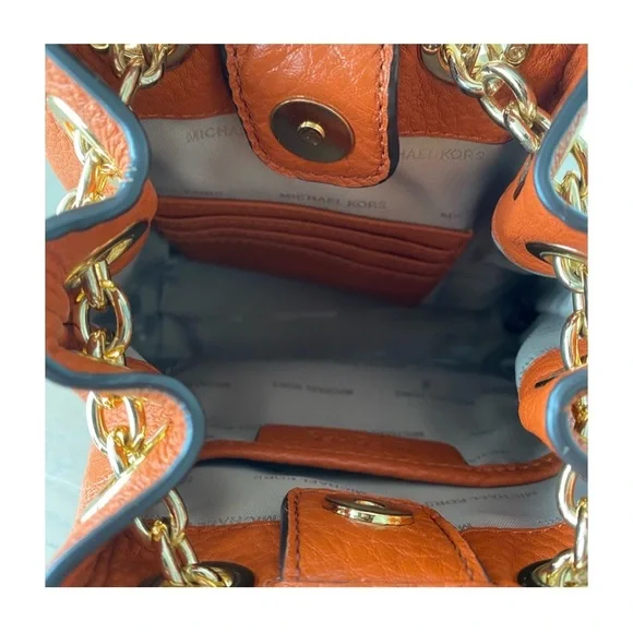 Michael Kors gold-chained mini crossbody bucket bag, Orange - Picture 6 of 6
